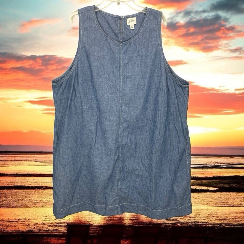 J Crew Denim Chambray Shift Tank Dress Women’s Sz 3XL Pockets Minimalist Peasant